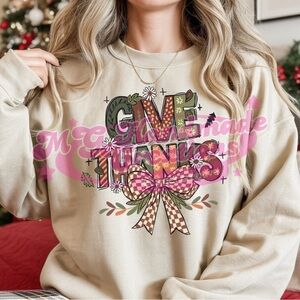 Gildan Beige 'Give Thanks' Sweatshirt